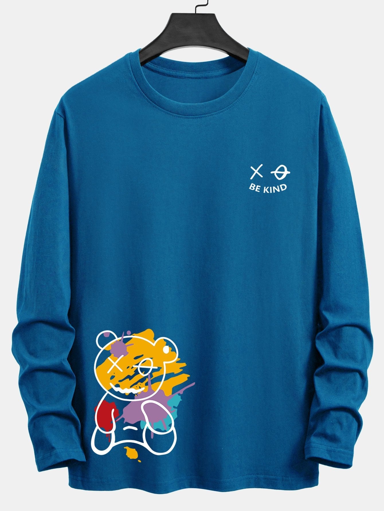 Long Sleeve Graffiti Bear Print Cotton T-Shirt