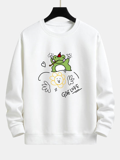 Smiley Flower Frog Print Relax Fit Sweatshirt