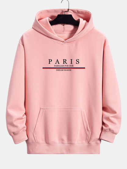 Stripe Paris Slogan Print Relax Fit Hoodie