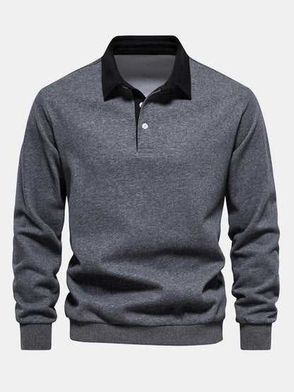 Contrast Polo Collar Sweatshirt