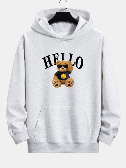 Hello Sunglasses Bear Print Relax Fit Hoodie