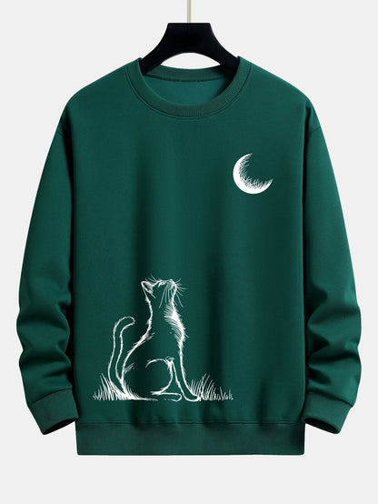 Cat Looking Up At The Moon Print Relax Fit Sweatshirt