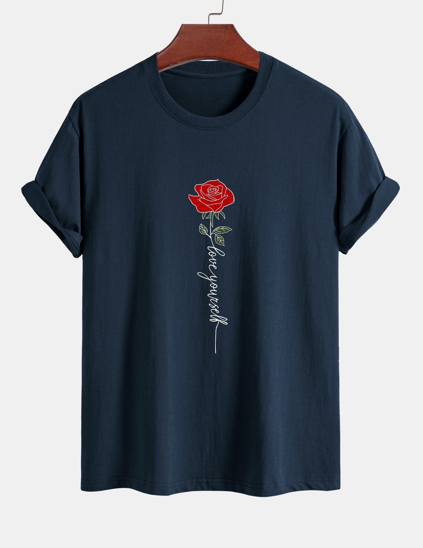 Regular Fit Rose Slogan Print Cotton T-Shirt