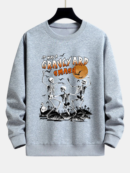 Halloween Dancing Skeleton Print Relax Fit Sweatshirt