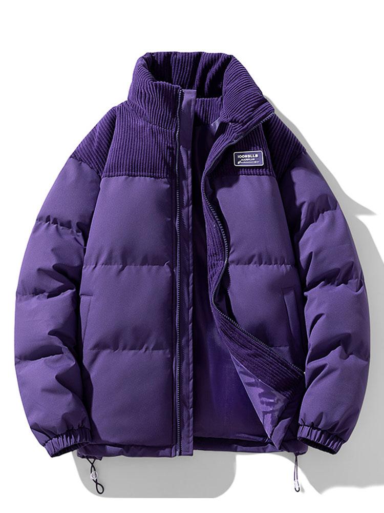 Corduroy Panel Puffer Coat