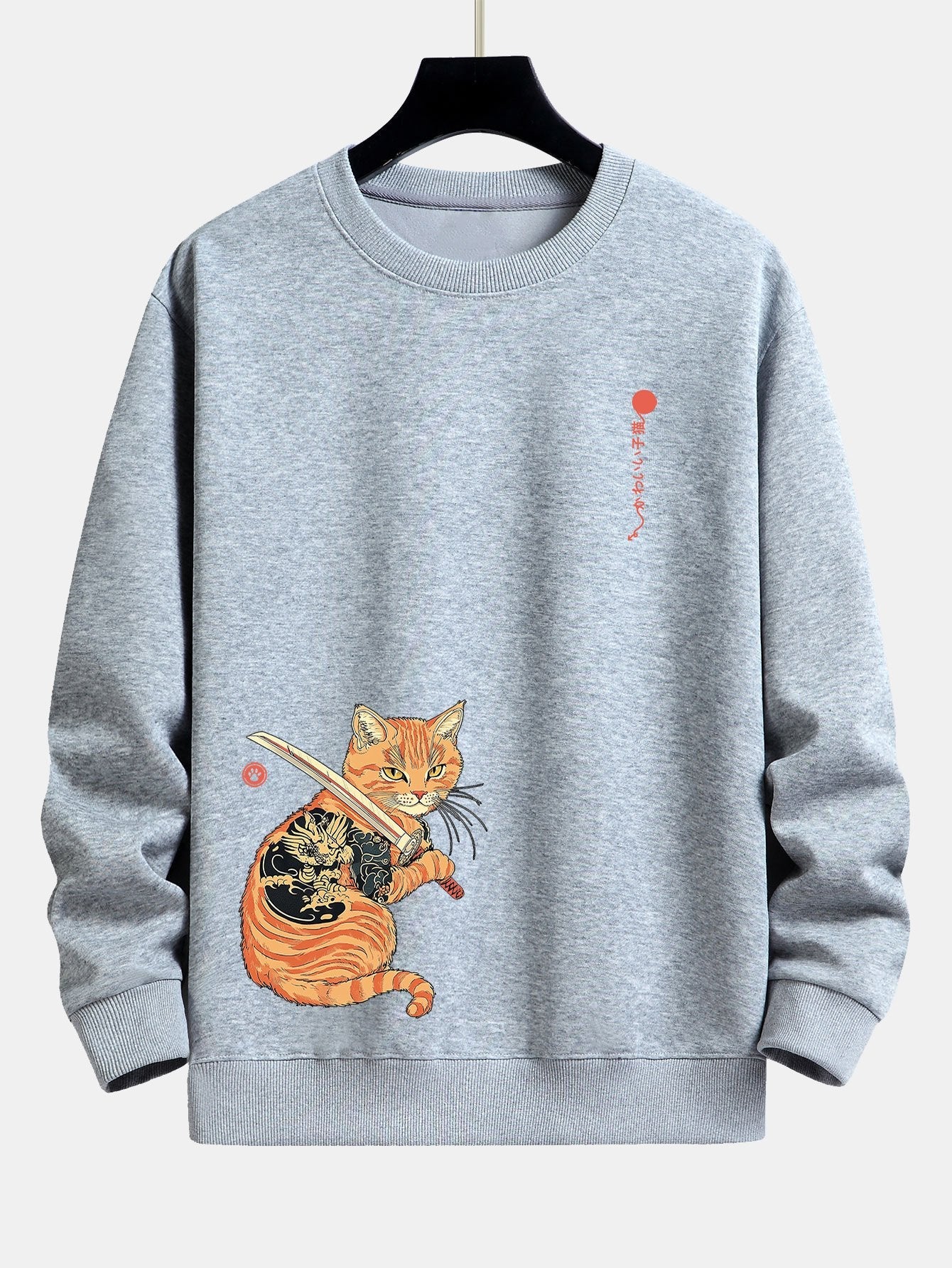 Samurai Warrior Cat Print Relax Fit Sweatshirt