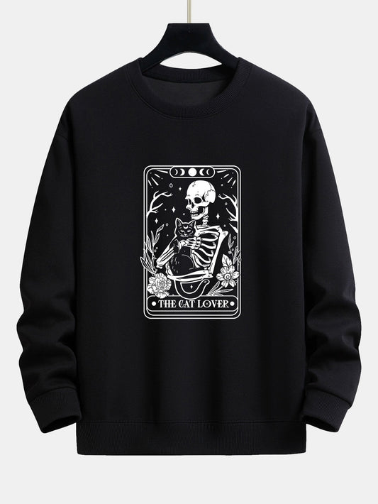 Cat Skeleton Print Relax Fit Sweatshirt