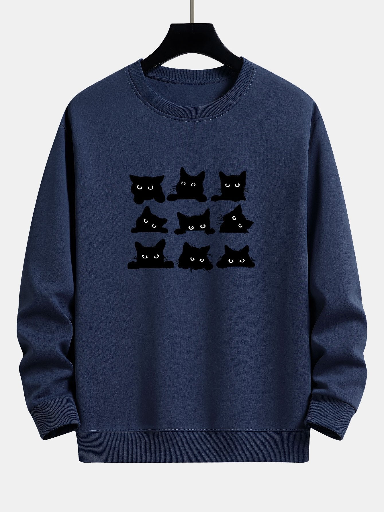 Black Cat Staring Print Relax Fit Sweatshirt