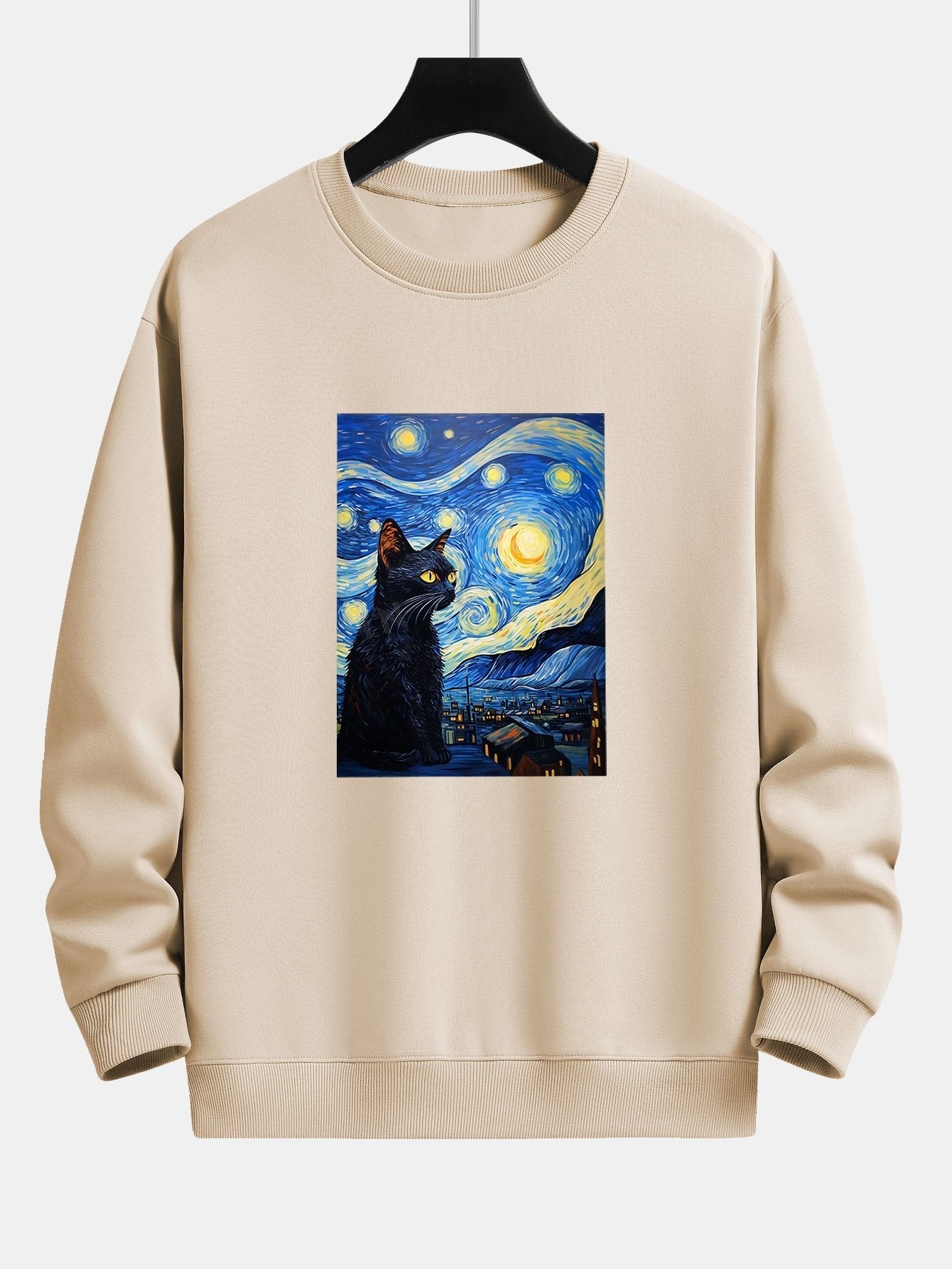 Starry Sky Cat Print Relax Fit Sweatshirt