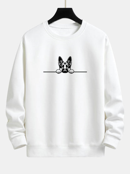 Peeking German Shepherd Dog Print Relax Fit Sweatshirt