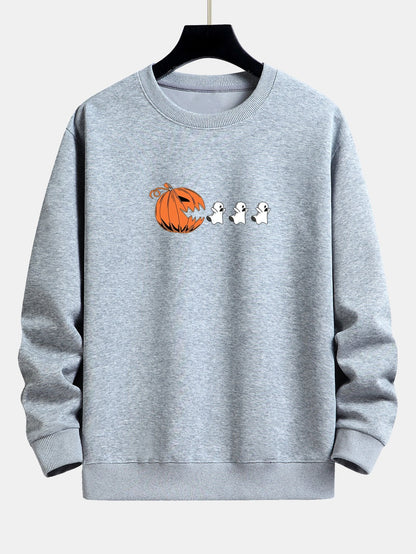 Pumpkin Chasing Ghosts Print Relax Fit Sweatshirt