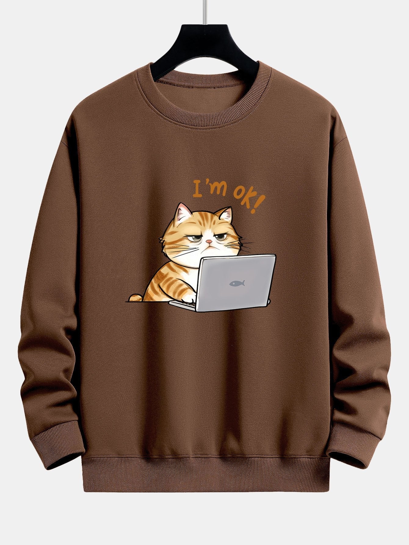 Tired Working Cat Print Relax Fit Sweatshirt