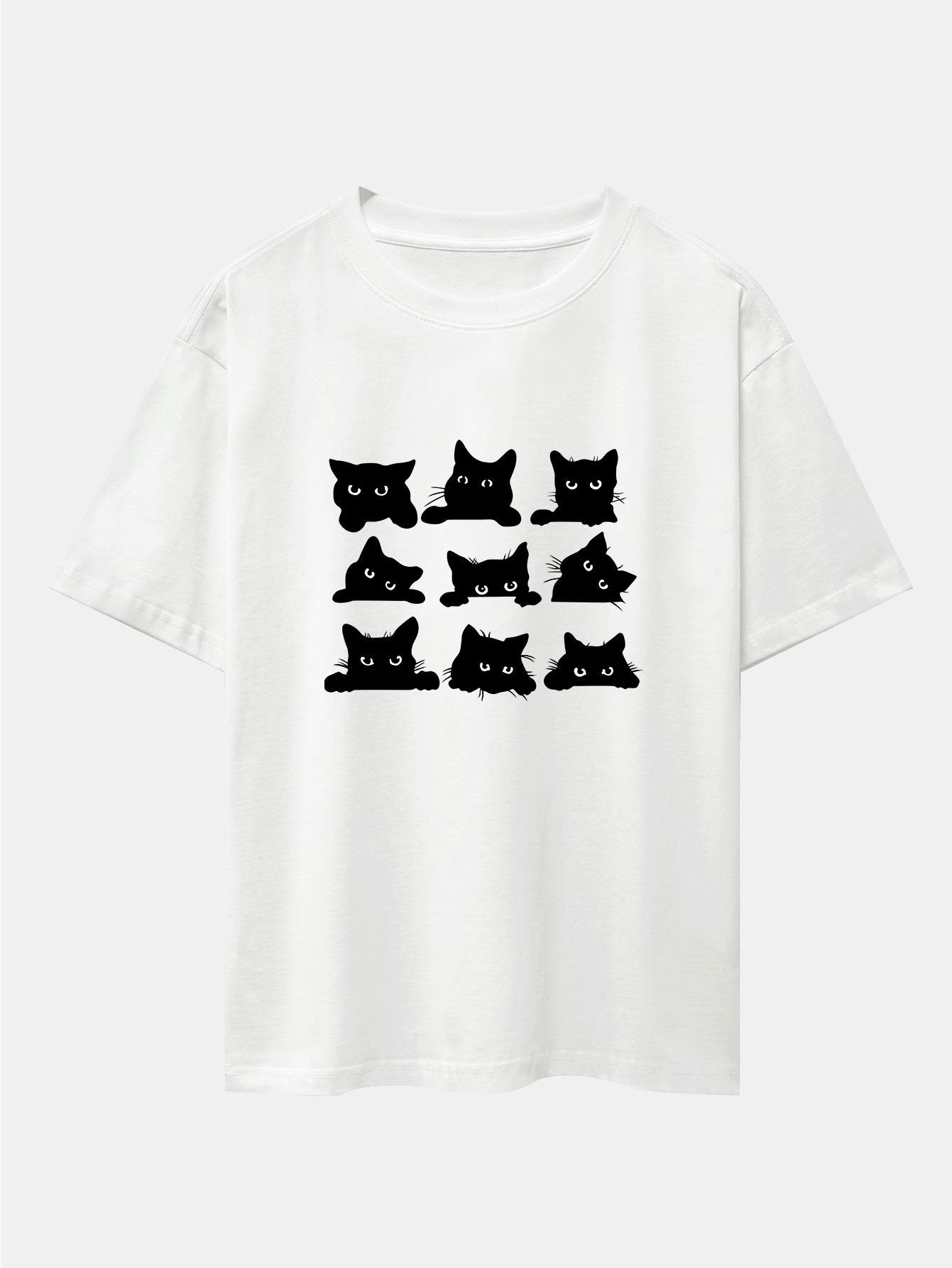 Black Cat Staring Print Drop Shoulder Oversize T-Shirt