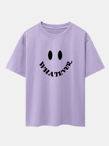 Smiley Face Slogan Print Drop Shoulder Oversize T-Shirt