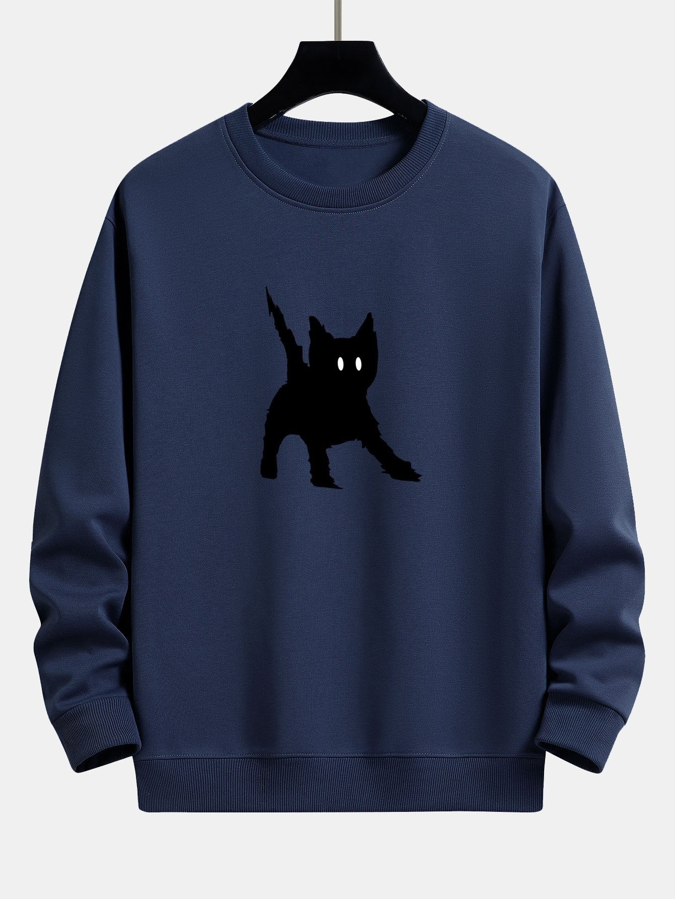 Frightened Black Cat Print Relax Fit Sweatshirt