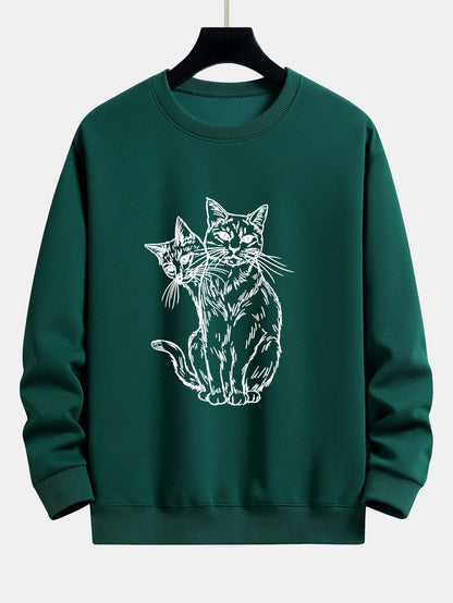 Two Cats Print Relax Fit Sweatshirt