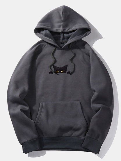 Black Cat Print Hoodie