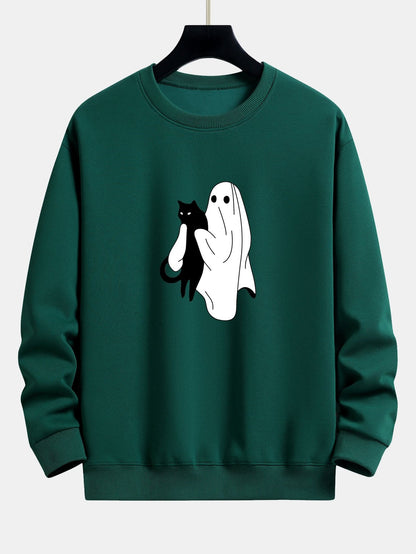 Ghost Black Cat Print Relax Fit Sweatshirt