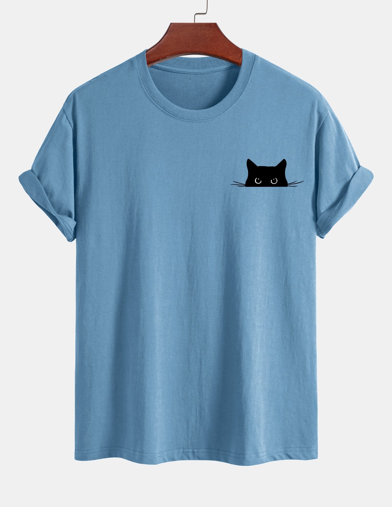 Regular Fit Black Cat Print Cotton T-Shirt