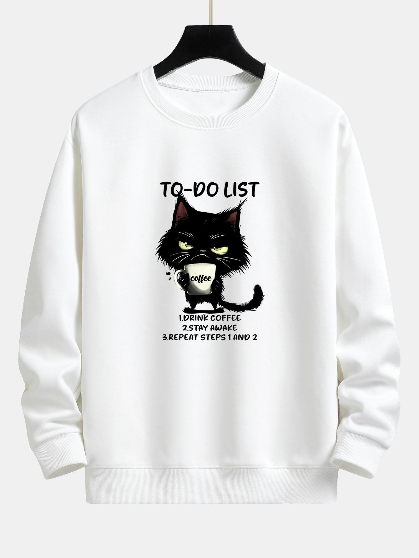 Cat Drinking Coffee Print Relax Fit Sweatshirt