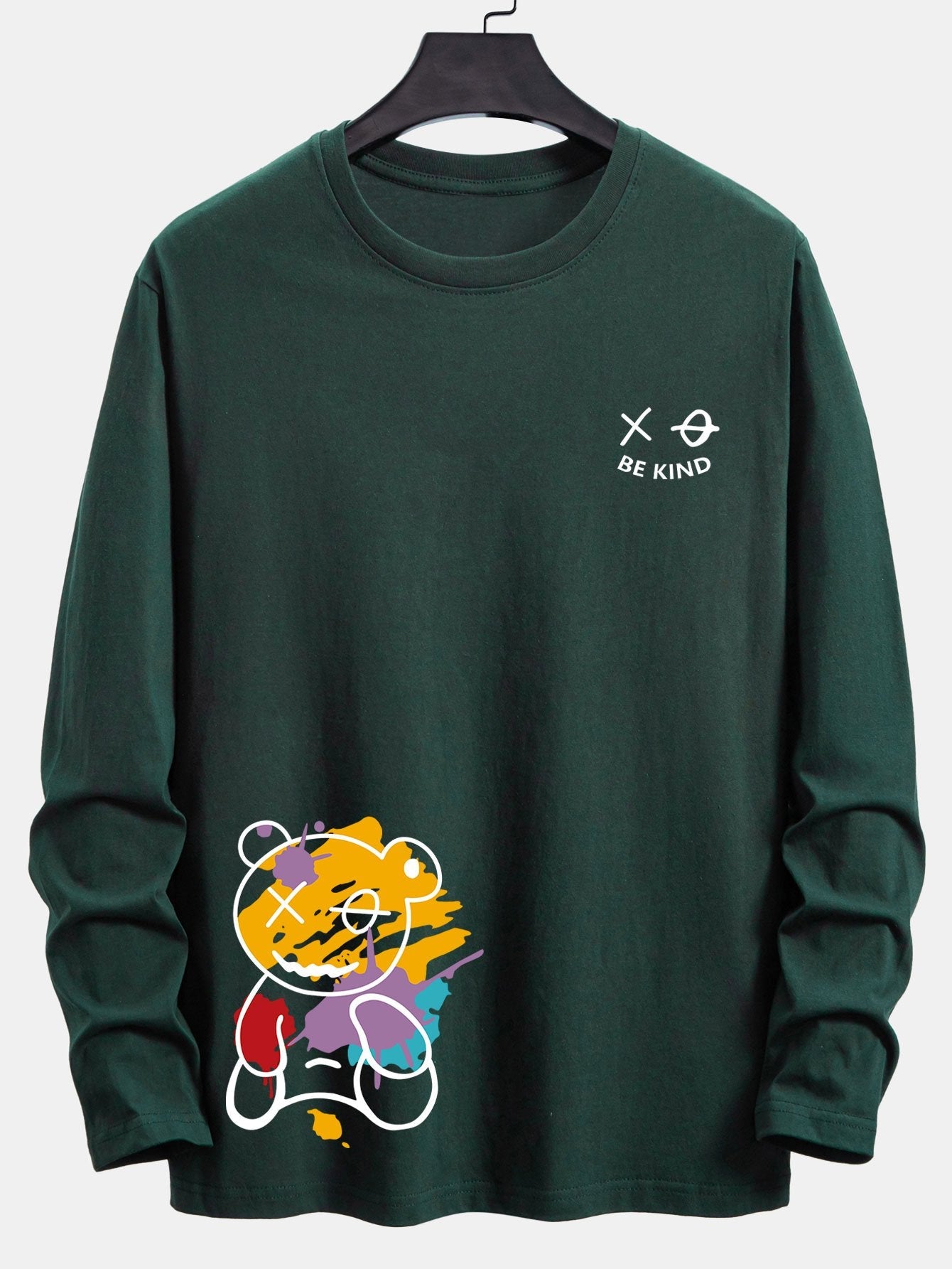 Long Sleeve Graffiti Bear Print Cotton T-Shirt