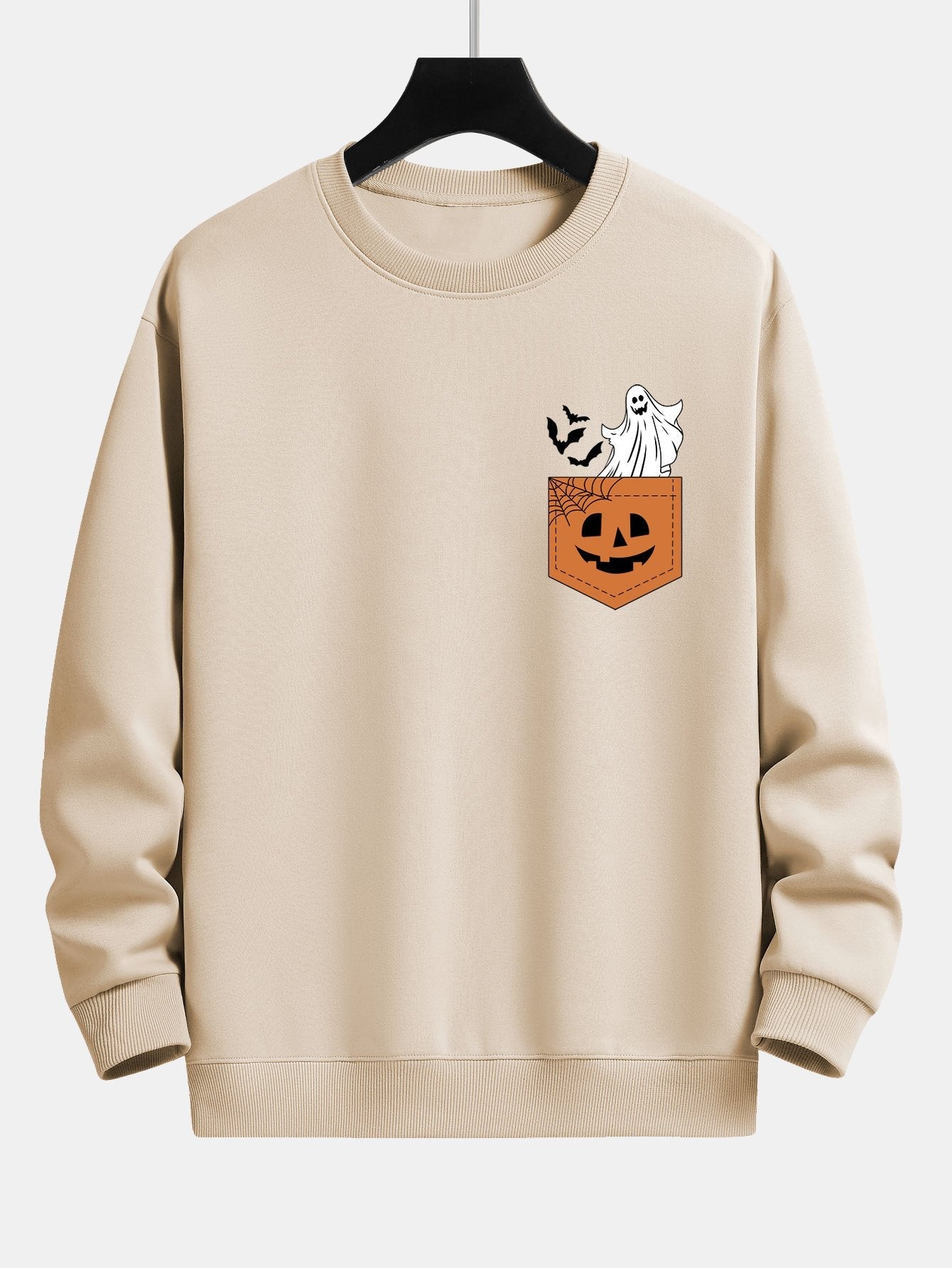 Pocket Pumpkin Ghost Print Relax Fit Sweatshirt