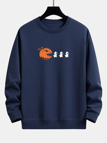 Pumpkin Chasing Ghosts Print Relax Fit Sweatshirt