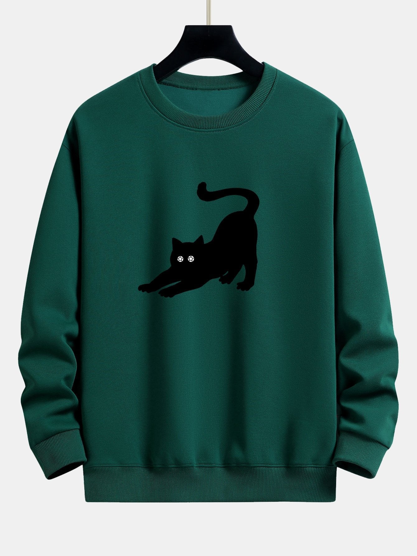 Black Cat Stretching Print Relax Fit Sweatshirt