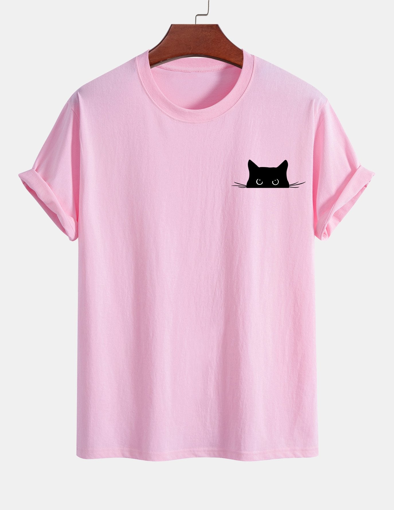 Regular Fit Black Cat Print Cotton T-Shirt