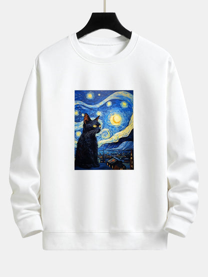 Starry Sky Cat Print Relax Fit Sweatshirt