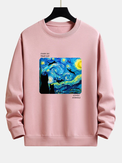 Starry Sky Cat Print Relax Fit Sweatshirt