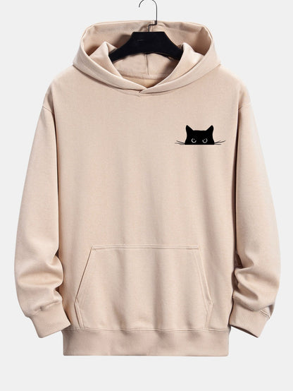 Black Cat Print Relax Fit Hoodie