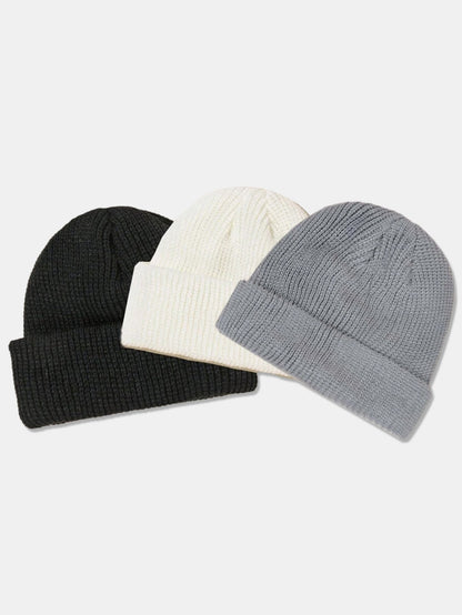 3 Pieces Solid Color Warm Knit Beanie Hat