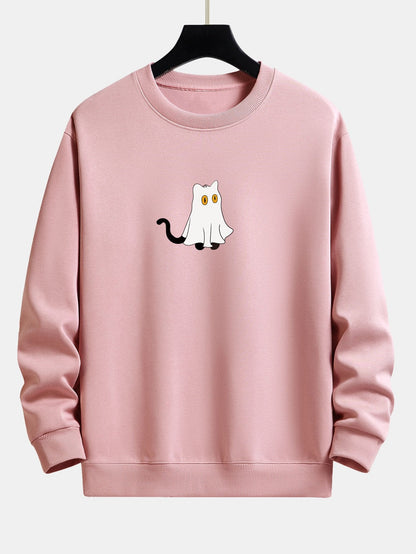 Cat Pretending To Be A Ghost Print Relax Fit Sweatshirt