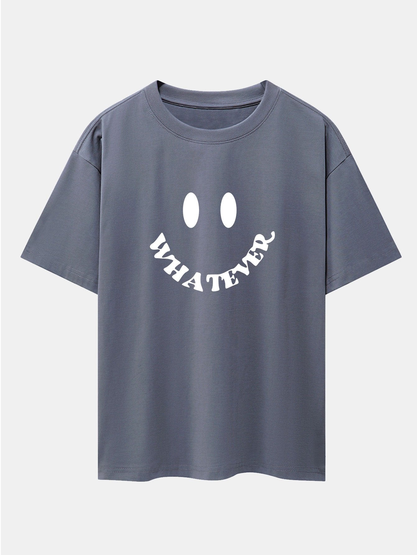 Smiley Face Slogan Print Drop Shoulder Oversize T-Shirt