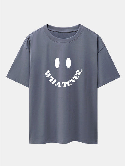 Smiley Face Slogan Print Drop Shoulder Oversize T-Shirt