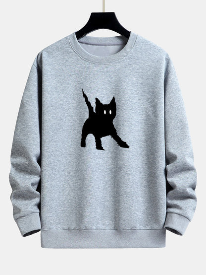 Frightened Black Cat Print Relax Fit Sweatshirt