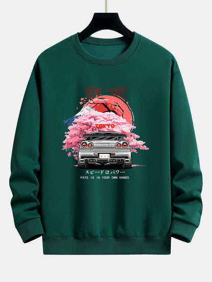 Tokyo Sakura Car Print Relax Fit Sweatshirt