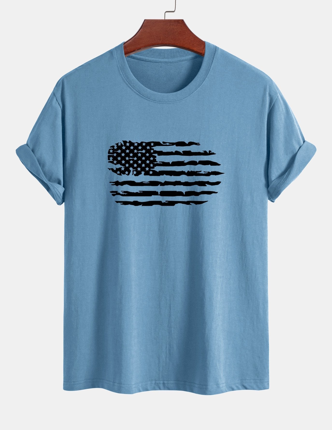 Regular Fit American Flag Print Cotton T-Shirt