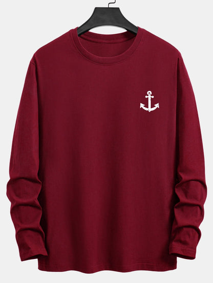 Long Sleeve Anchor Print Cotton T-Shirt