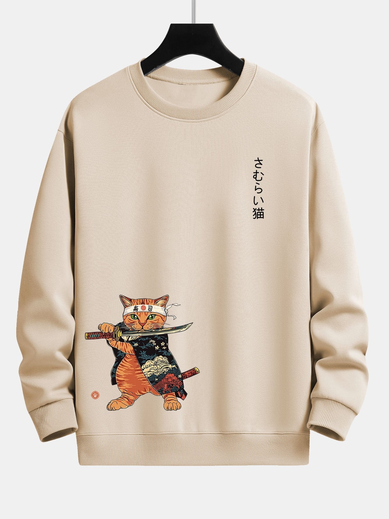 Samurai Warrior Cat Print Relax Fit Sweatshirt