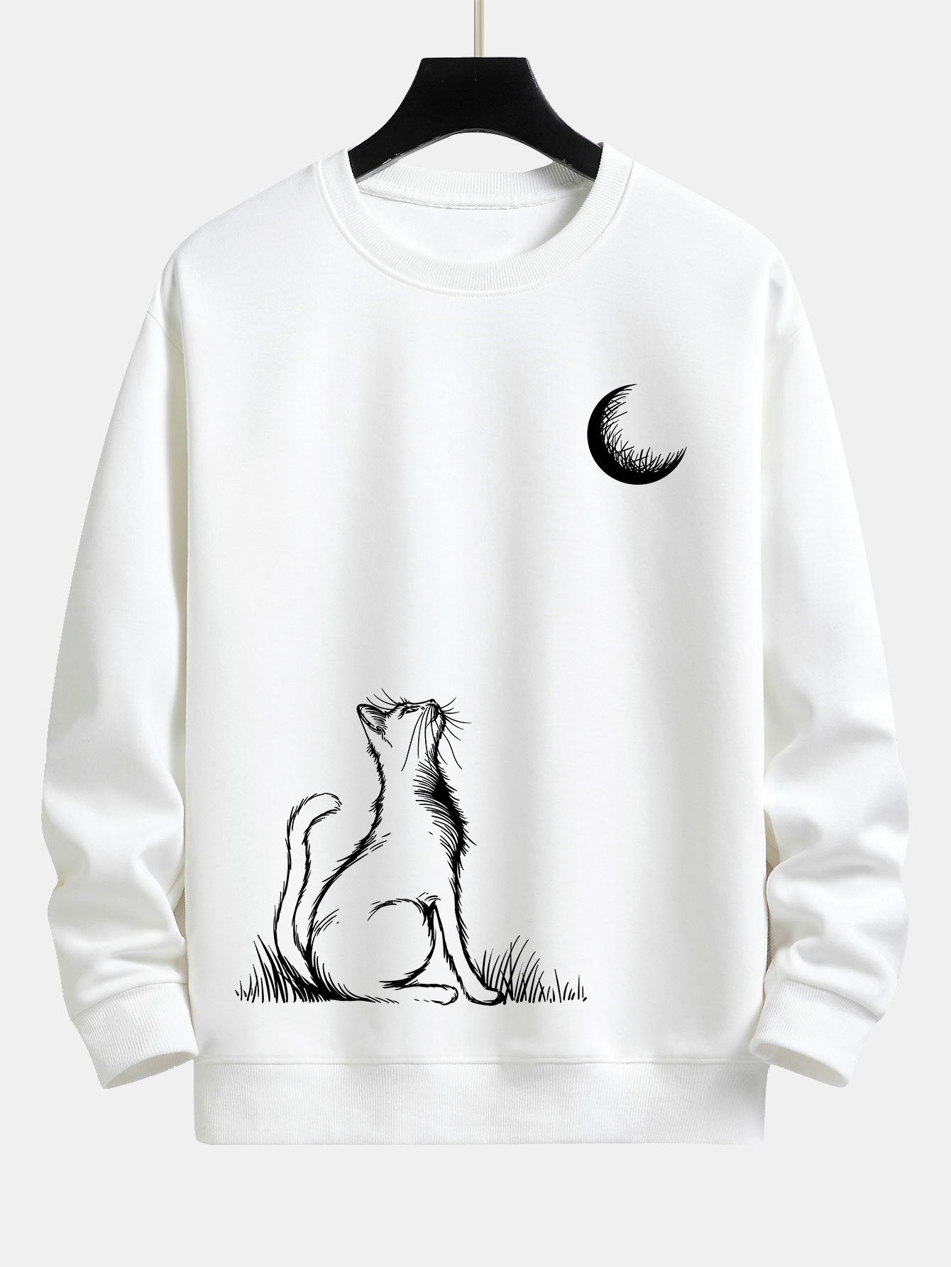 Cat Looking Up At The Moon Print Relax Fit Sweatshirt