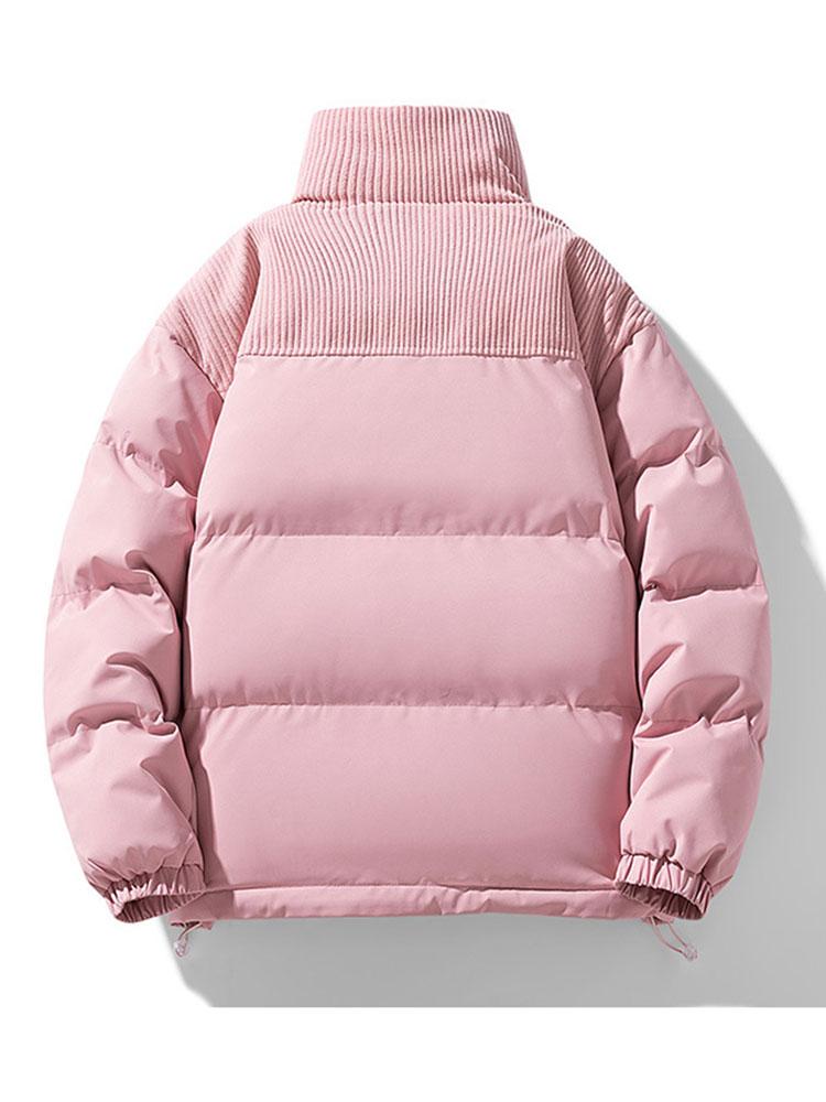 Corduroy Panel Puffer Coat