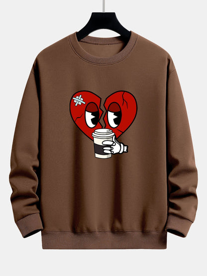 Drinking Coffee With A Broken Heart Print Relax Fit Sweatshirt