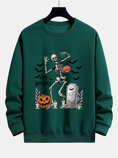 Halloween Skeleton Stay Spooky Print Relax Fit Sweatshirt