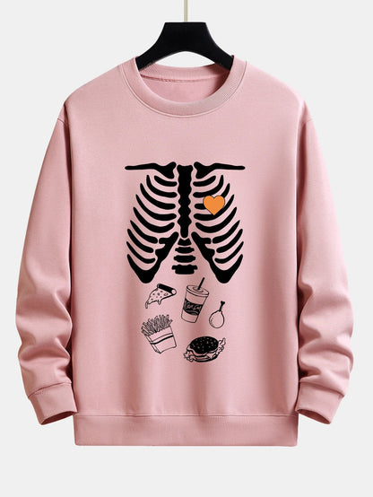 Funny Skeleton Food Print Relax Fit Sweatshirt