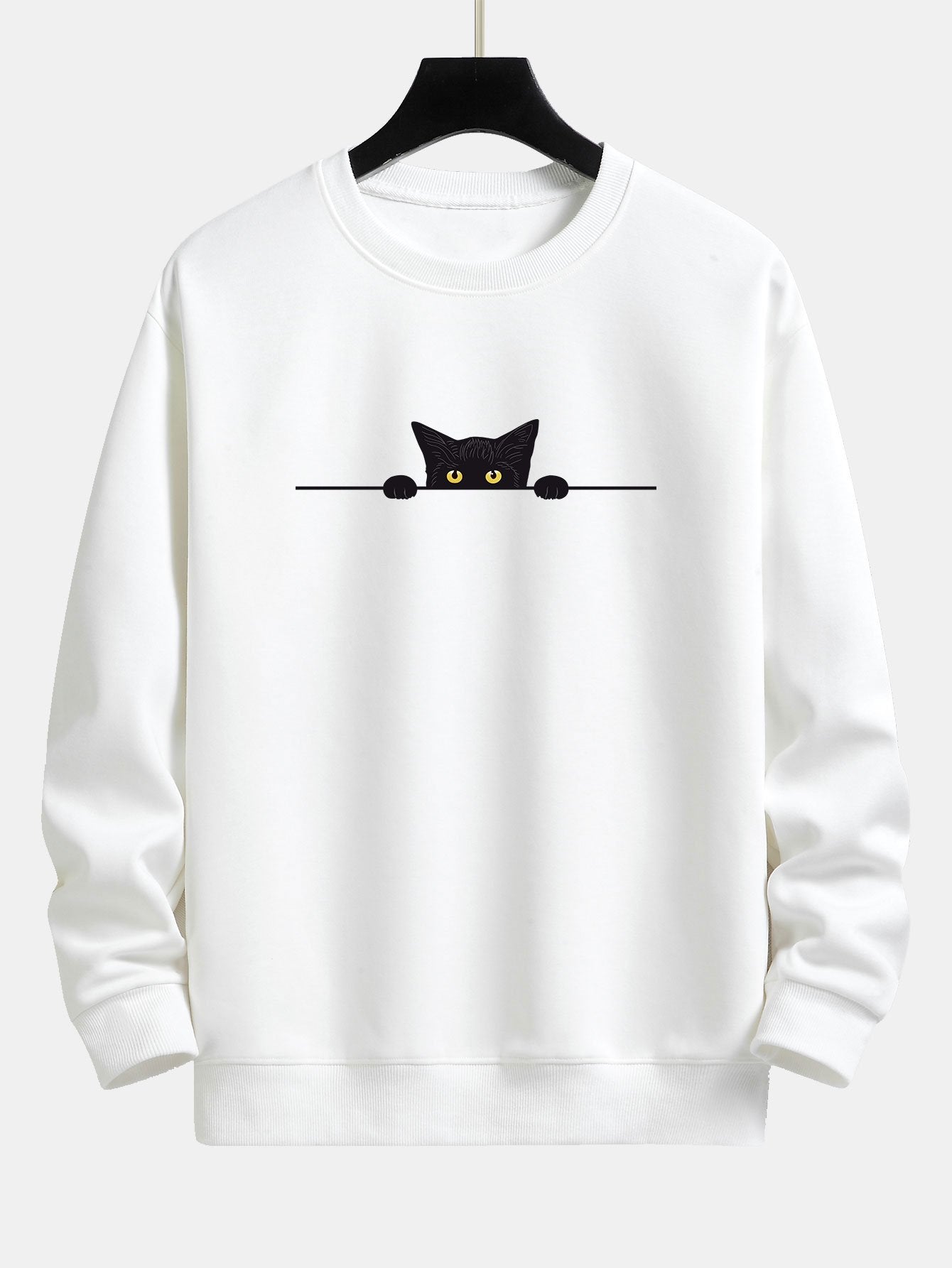 Black Cat Print Relax Fit Sweatshirt & Jogging Pants