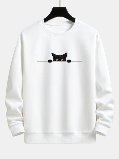 Black Cat Print Relax Fit Sweatshirt & Jogging Pants