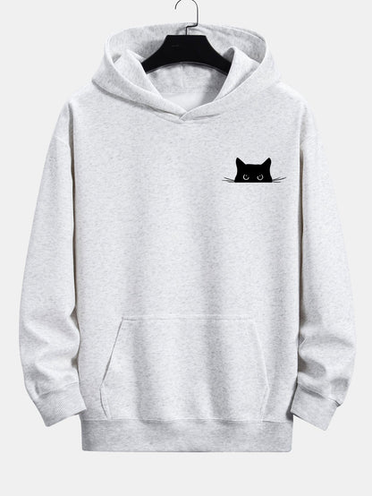 Black Cat Print Relax Fit Hoodie