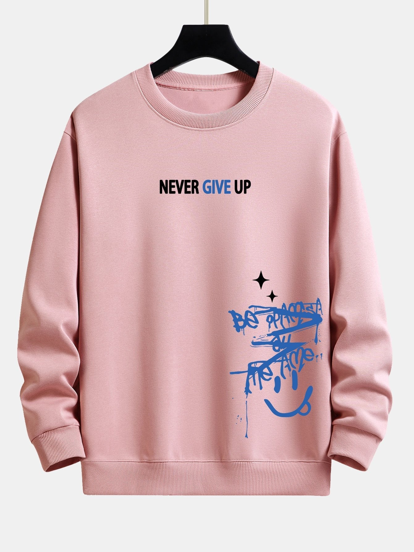 Never Give Up Smiley Face Print Relax Fit Sweatshirt